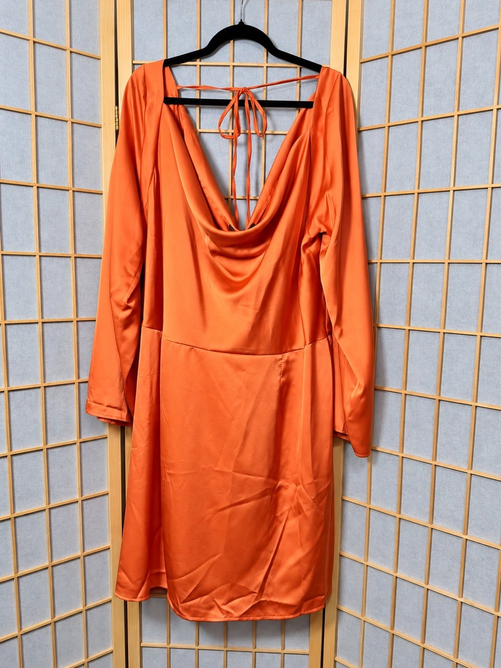 NWT Boohoo Orange Long Sleeve Cowl Back Dress US22